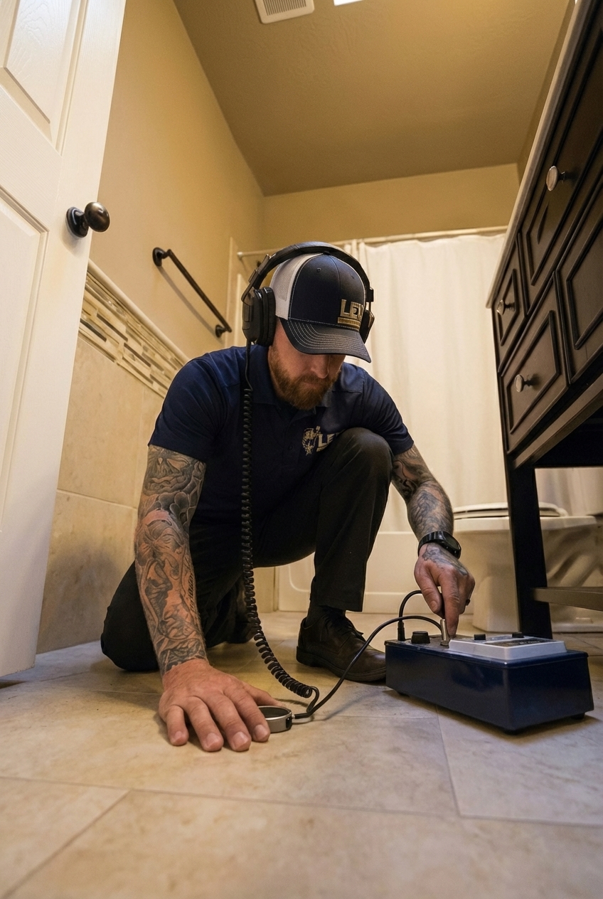 LEX plumber performing slab leak detection