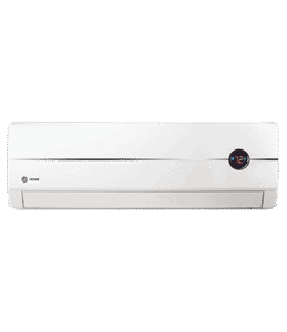 Wall-mounted white air conditioner with a digital display showing 72 degrees, set against a plain light background.