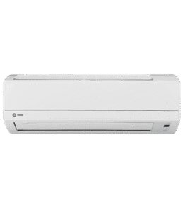 A white, wall-mounted split air conditioner unit is shown against a plain background.